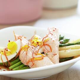 Green And White Asparagus With Salmon Trout And A Boiled Egg by Kirchherr, Jo