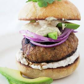 Hamburger With Avocado, Red Onion And Horseradish Sour Cream Sauce by Strokin, Yelena