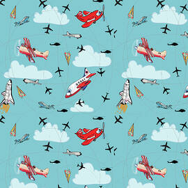 Happy Planes Sky Pattern by Sher Sester