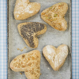 Heart Shaped Bread Rolls On Tray by Tiina & Geir