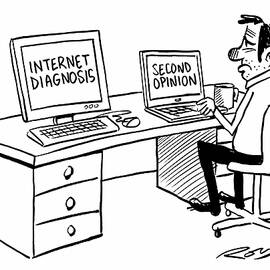 Hypochondriac At Two Computers. One Reads 'internet by Royston Robertson
