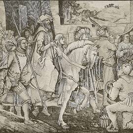 Judge Riding Out Of Colchester After The Trial Of Thomas Beche, Whose Execution Is Seen In The Distance by English School