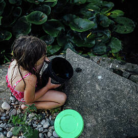 Little Girl Catching Frogs At Pond In Summertime by Cavan Images