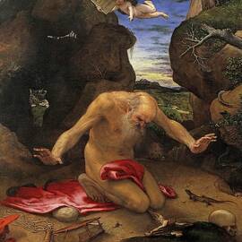 Lorenzo Lotto / 'Penitent Saint Jerome', 1546, Italian School, Oil on canvas, 99 cm x 90 cm, P00448. by Lorenzo Lotto -1480-1556-