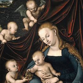 Lucas Cranach / 'The Virgin and Child, with Saint John and Angels', 1536, German School. by Lucas Cranach the Elder -1472-1553-