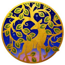 Magical Golden Stag Of The Forest At Dawn by Little Bunny Sunshine