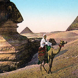 Man On Camel At Great Sphinx by Graphicaartis