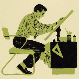 Man Working at Draftsmen Table by CSA Images