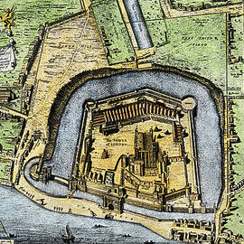Map Of London With Enclosure And Fortifications Around The Tower Of London In England During The Regne Of Elizabeth I, 16th Century Reproduction Of An Engraving From The 16th Century by American School