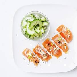 Marinated Salmon Trout With A Cucumber Salad And Juniper Berries by Jalag / Stefan Bleschke