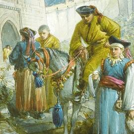 Mongolia Group Near The Great Wall Of China Pencil And Watercolor by William Crimea Simpson