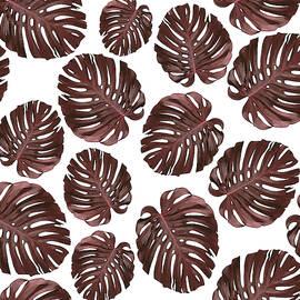 Monstera Leaf Pattern - Tropical Leaf Pattern - Brown, Red - Tropical, Botanical - Modern, Minimal by Studio Grafiikka