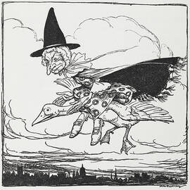 Mother Goose Flying On A Goose by European School