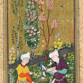 Ms C-860 Fol.9a Two Figures Reading And Relaxing In An Orchard, C.1540-50 by Persian School