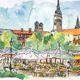 Munich Bavaria Viktualienmarkt Market Scene by M Bleichner