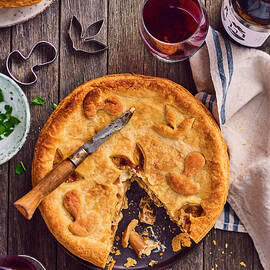 Mushroom Pie Decorated With Autumn Pastry Patterns, Started by Deslandes