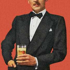 Mustache Man In Tuxedo Holding Drink by CSA Images