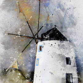 Old Windmill In Odiaxere Lagos Algarve Watercolor
