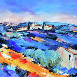 Olive trees, blue hills and lavender by Elise Palmigiani