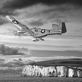 p-51 Over The White Cliffs Of Dover Black And White by Gill Billington