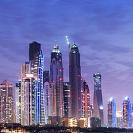 Panoramic View Of Illuminated Dubai by Deejpilot