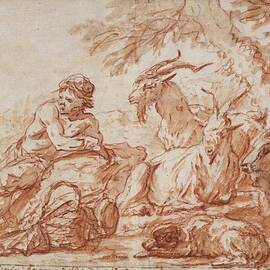 Pastoral Scene; A Herdsman And His Family, With Goats by Philipp Peter Roos