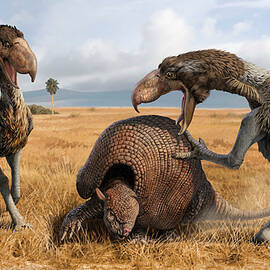 Phorusrhacos Prehistoric Birds Attacking Prey by Science Photo Library