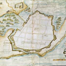 PLAN OF CARTAGENA DE INDIAS AND ITS FORTIFICATIONS 18/4/1584 - 420x590 mm. by Bautista Antonelli -1547-1616-