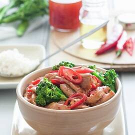 Pork With A Ginger And Plum Sauce And Broccoli by Andrew Young