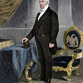Portrait Of Us President James Buchanan (1791-1868), At The White House, With His Autograph Lithograph 19th Century After A Painting By Alonzo Chappel (1828-1887) by American School