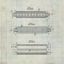 Pp94-antique Grid Parchment Hohner Harmonica Patent Poster by Cole Borders