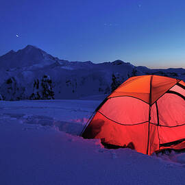 Red Tent And Mt. Baker by Lijuan Guo Photography