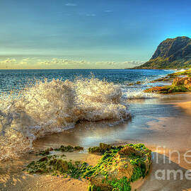 Oahu Hawaii Relentless Waves Nanakuli  Beach Sunset Seascape Art by Reid Callaway