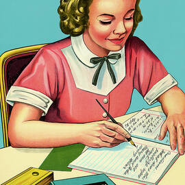 Schoolgirl Doing Homework by CSA Images