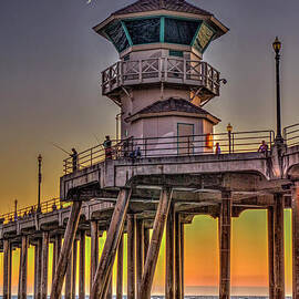 Huntington Beach Pier Sunset New Moon by David Zanzinger