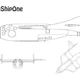 SpaceShipOne Airplane Blueprint. Drawing Plans with design outline for the SpaceShipOne Spaceplane by SP JE Art
