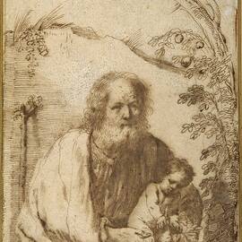 St, Joseph And The Infant Christ Grasping A Twig Of An Apple Tree by Guercino