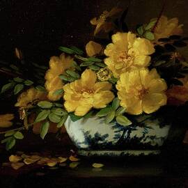 Still Life Of Yellow Roses In An Oriental Vase