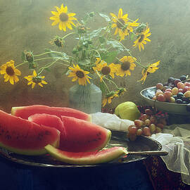 Still Life With Watermelon And Grapes by Ustinagreen