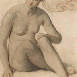 Study Of A Female Nude, C.1857 Black & Red Chalks On Paper by William Mulready