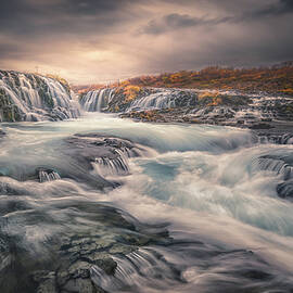 Sunset At Bruarfoss by Larry Deng