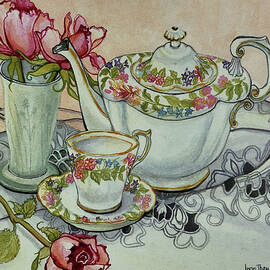 Teatime With Roses And A Cutwork Cloth