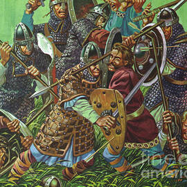 The Battle Of Hastings, 1066 AD, fought with spears, swords and axes  by Ron Embleton