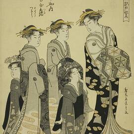 The Courtesan Hinazuru Of The Chojiya With Her Attendants