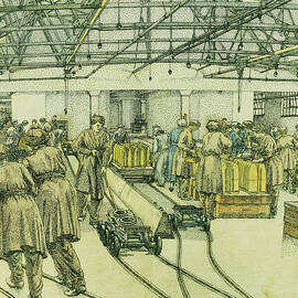 The Filling Factory Hereford Watercolor Crayon Pen And Black Ink by Charles Ginner