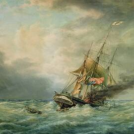 The 'poland' Burning At Sea In May 1840, 1860 by Francois Geoffroy Roux
