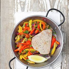 Tuna Steak With Braised Peppers And Capers by Rua Castilho