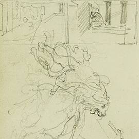 Two Compositional Studies Of A Lion Hunt by Theodore Gericault