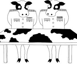 Two Cows In Military Dress Looking At A Map Table With by Seth Fleishman