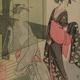 Two Women By A Bamboo Blind